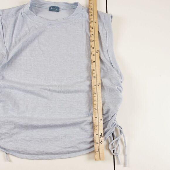 Neely Ruched Side Tie Muscle Knit Tank Top Womens Blue Cotton Modal Shirt Sz M - Picture 2 of 8